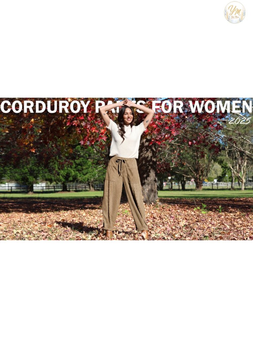 Corduroy High Waist Wide Leg Pants Drawstring Elastic Waist Side Pockets - Picture 6 of 6